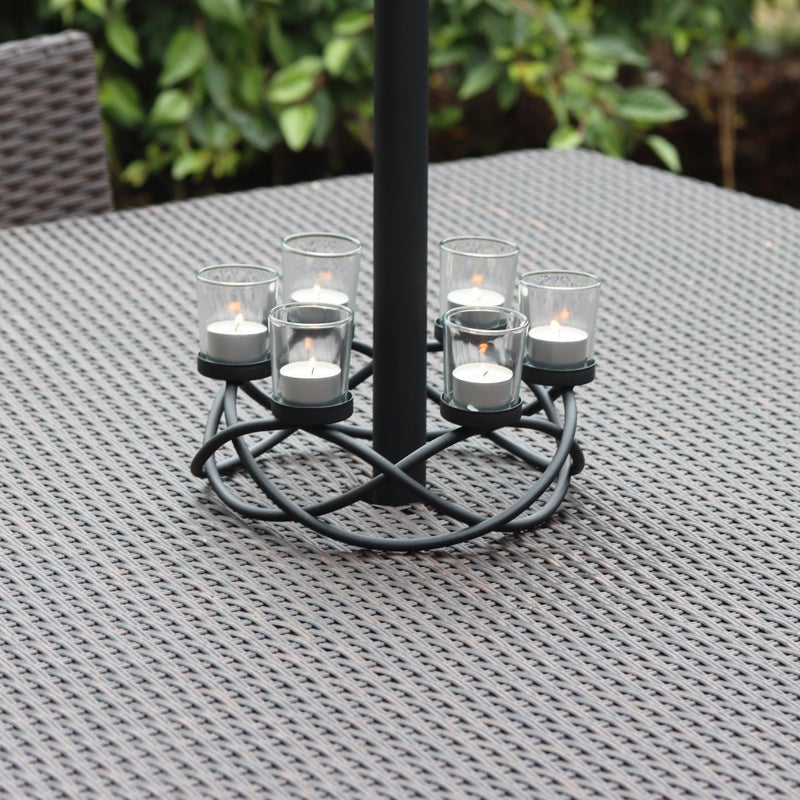 Seraphic Iron Round Table Decor Centerpiece Decorations Candle Holder for Weddings  Outdoor Patio  Kitchen  Dining Room  and Coffee Tables  Glass Votive Tealight Holders  Black  6 Clear Cups - Image 3